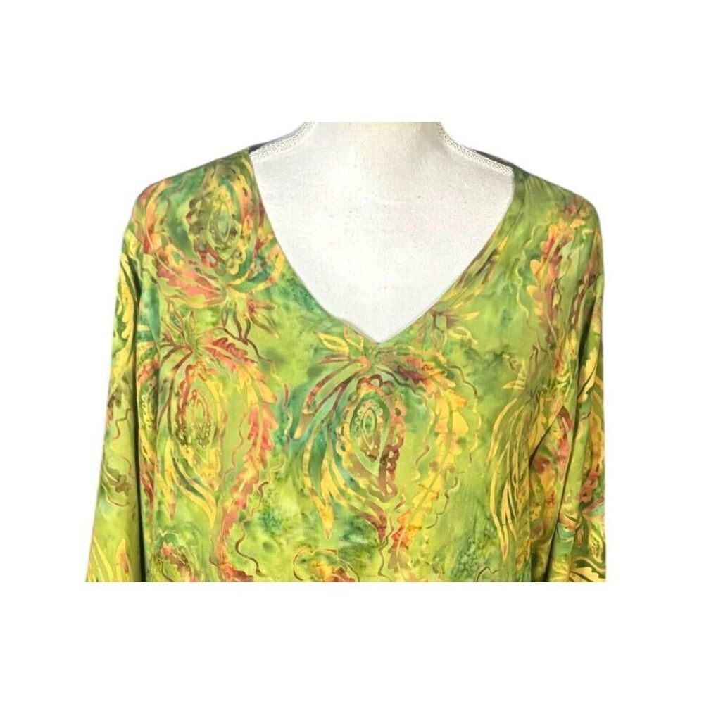 Soft Surroundings Abstract Tunic 3/4 Sleeves Size Small Green Boho Art to Wear - Picture 3 of 7
